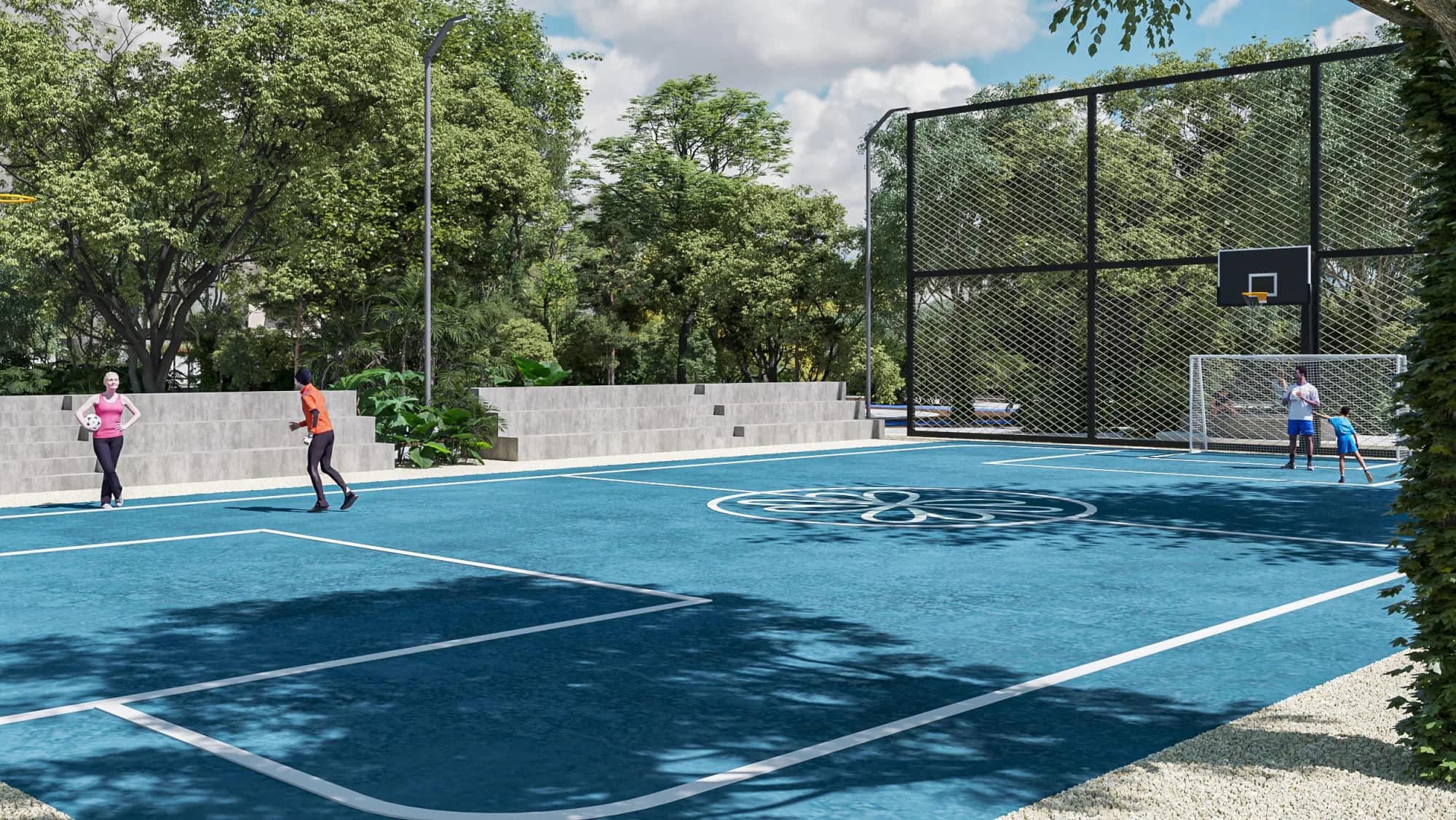 Cancha de fútbol rápido con gradas