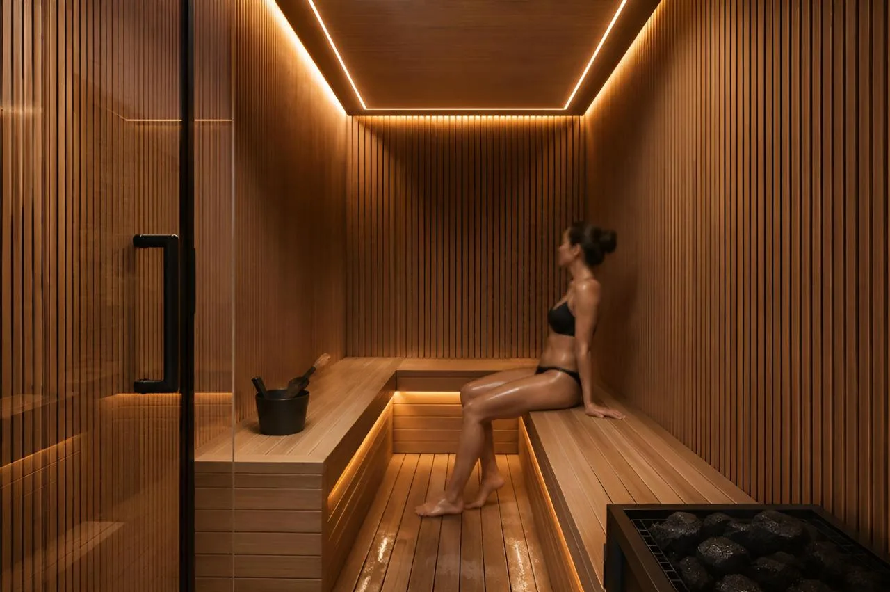 Sauna de Zen Park en madera cálida
